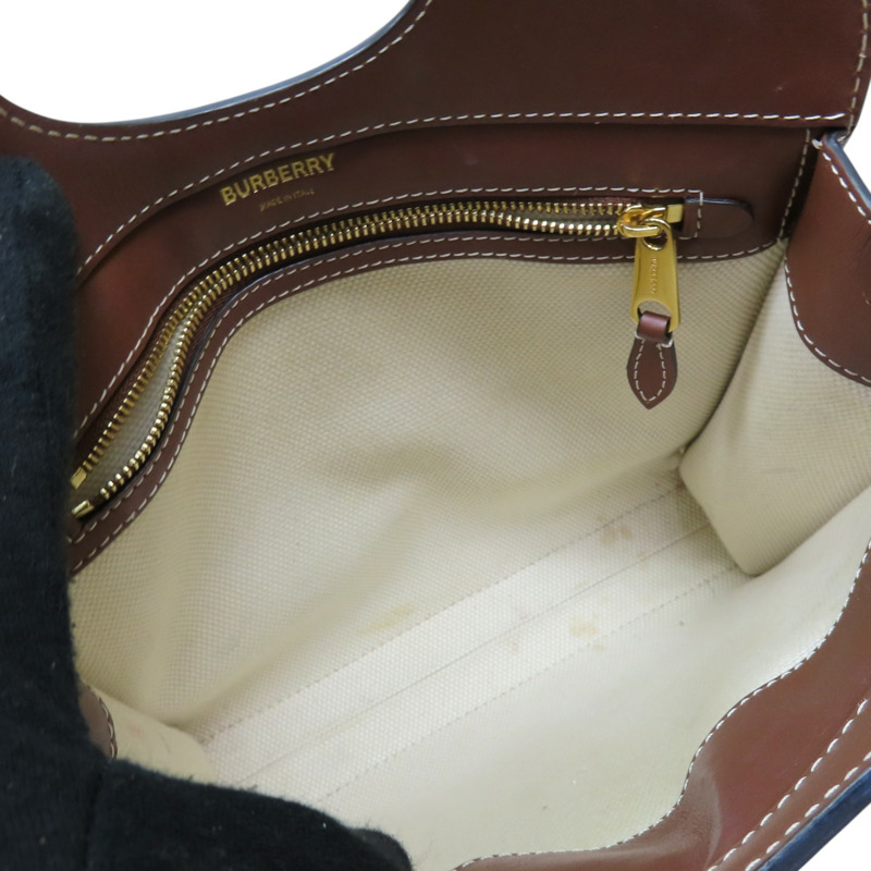 白色帆布 棕色牛皮 Mini Pocket 兩用包 8028062-4