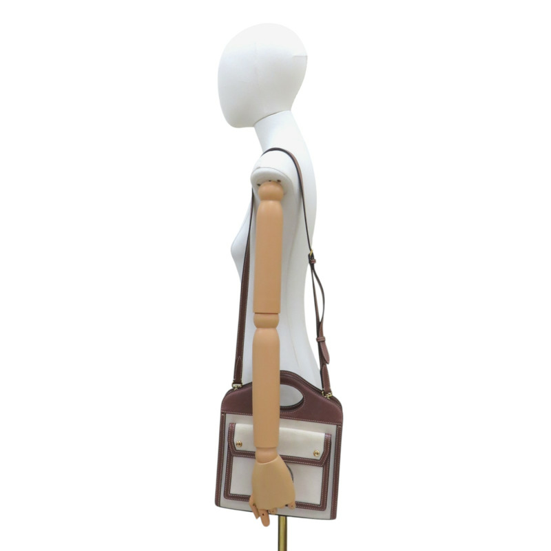 白色帆布 棕色牛皮 Mini Pocket 兩用包 8028062-9