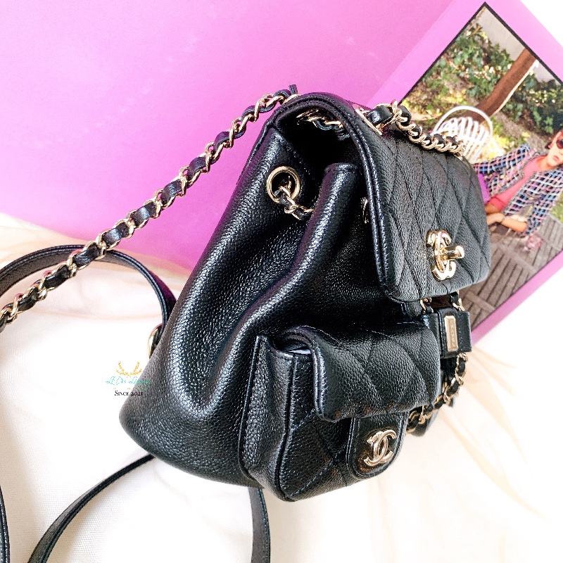 CHANEL AS3787 Duma系列 小號 黑色 荔枝牛皮 金釦 小青蛙 後背包 精品背包-3