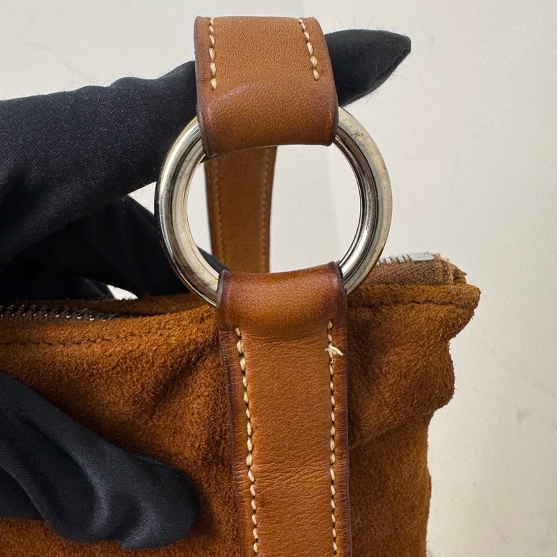 Hermes 麂皮拼皮革托特包-17