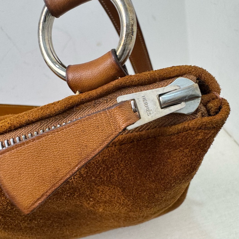 Hermes 麂皮拼皮革托特包-18