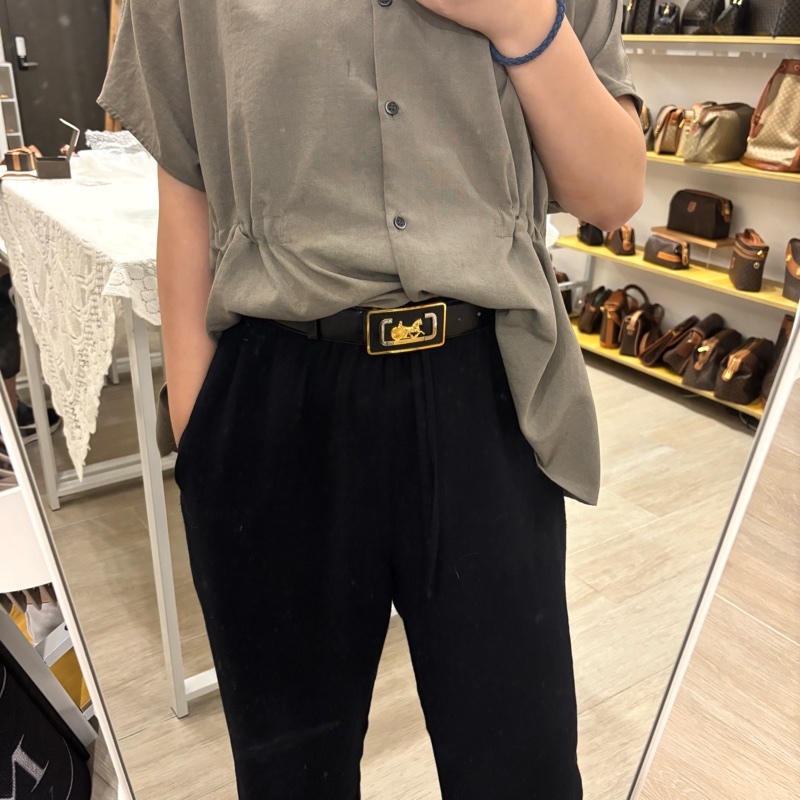 Celine 馬車腰帶 皮帶 黑金 中古 Vintage-3