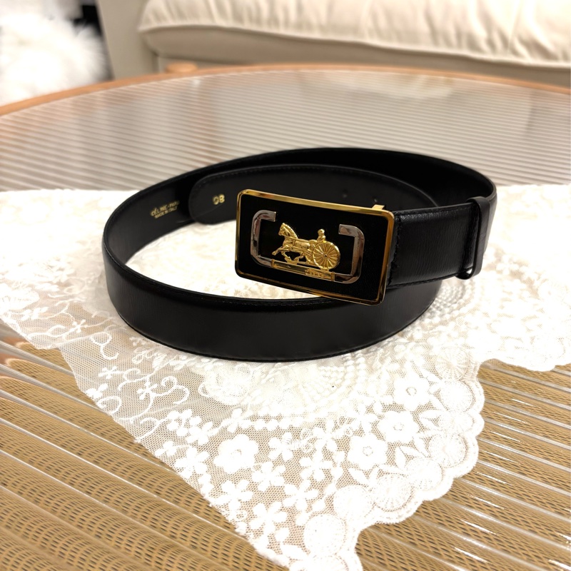 Celine 馬車腰帶 皮帶 黑金 中古 Vintage-4