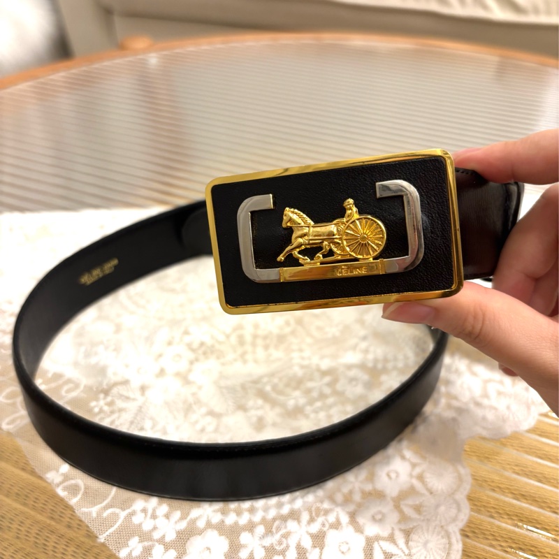 Celine 馬車腰帶 皮帶 黑金 中古 Vintage-5