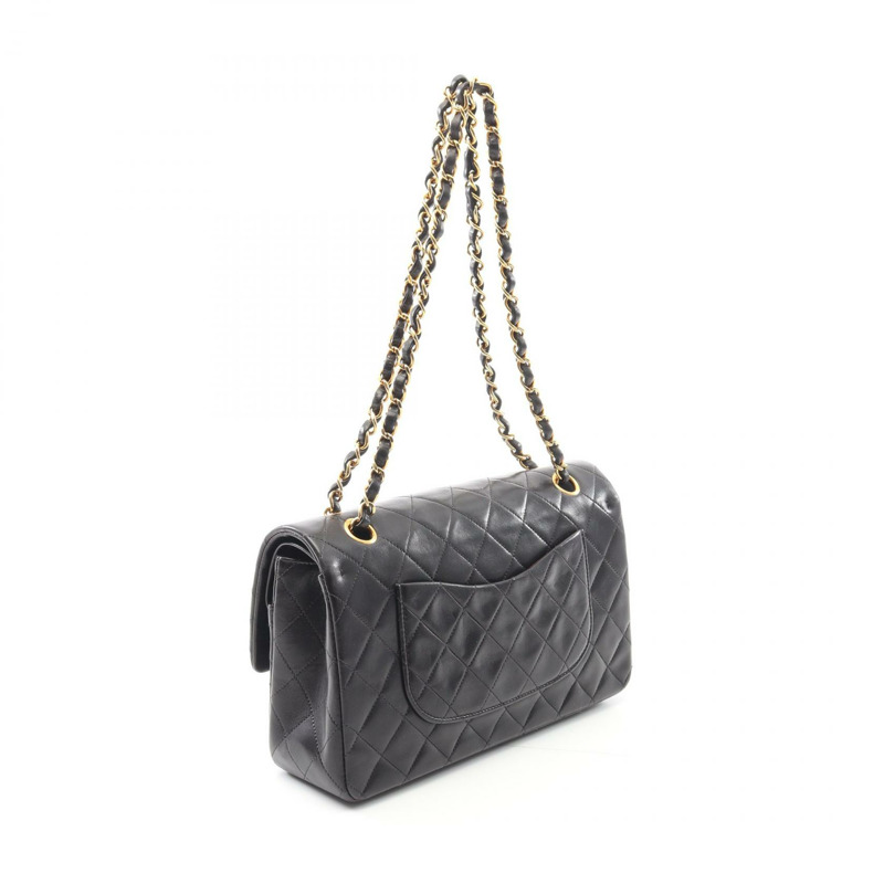 CHANEL Matelasse W 翻蓋鏈條單肩包 A01112 羔羊皮 黑色 二手-1