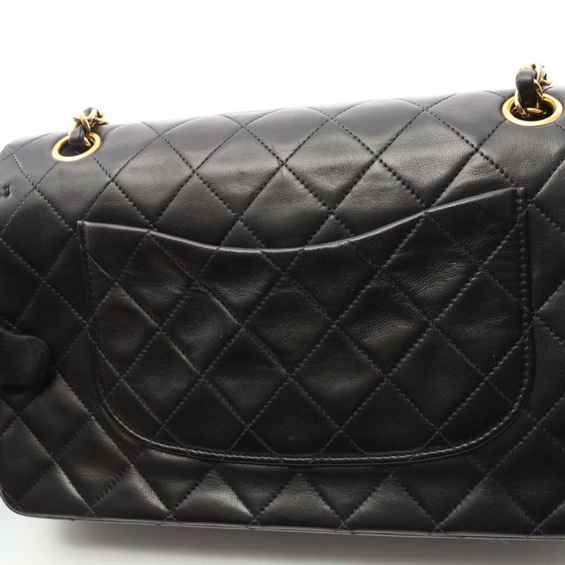 CHANEL Matelasse W 翻蓋鏈條單肩包 A01112 羔羊皮 黑色 二手-8