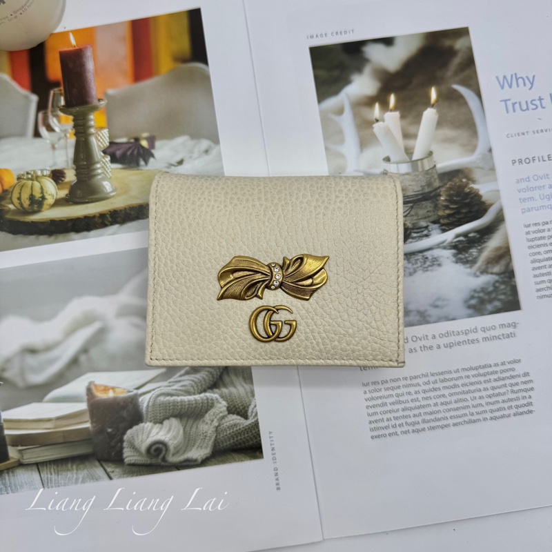 GUCCI經典蝴蝶結金屬 LOGO 卡夾-0