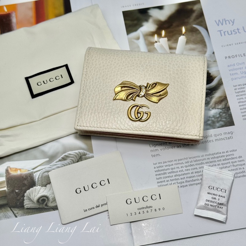 GUCCI經典蝴蝶結金屬 LOGO 卡夾-4