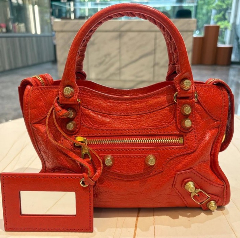 *SHIHNA名牌精品*BALENCIAGA ETER KE Giant Mini City金釦機車包（迷你-橘紅色）-0
