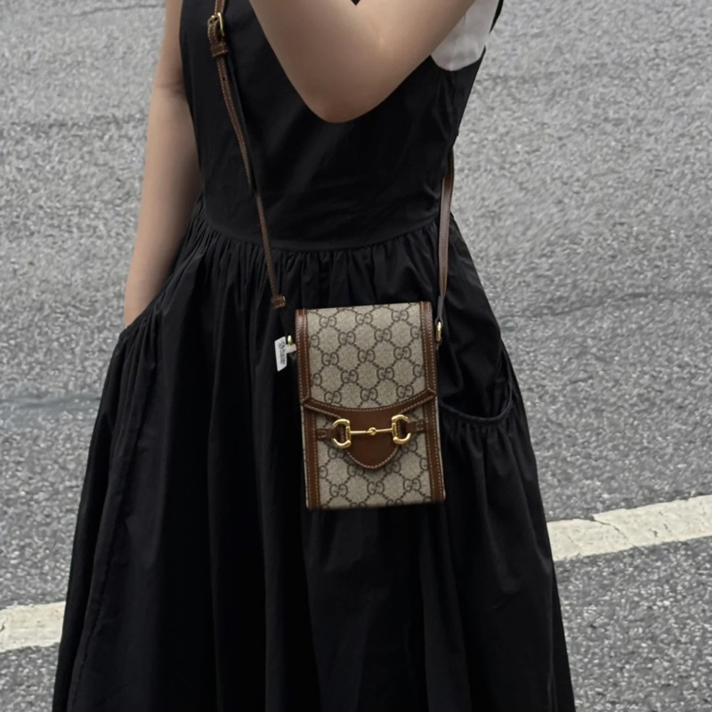 Gucci • Horsebit 1955 經典老花拼皮手機包 全配-2