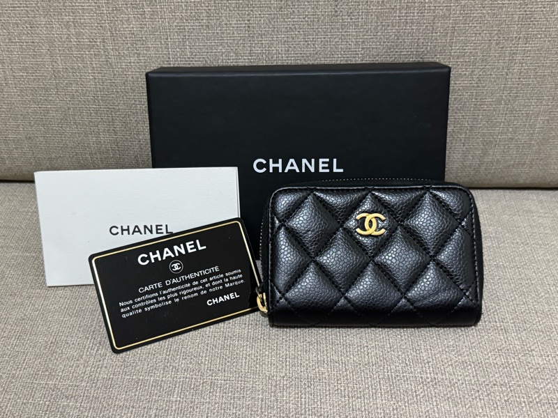 Chanel 香奈兒 荔枝牛皮金釦ㄇ字拉鍊 經典零錢包-0