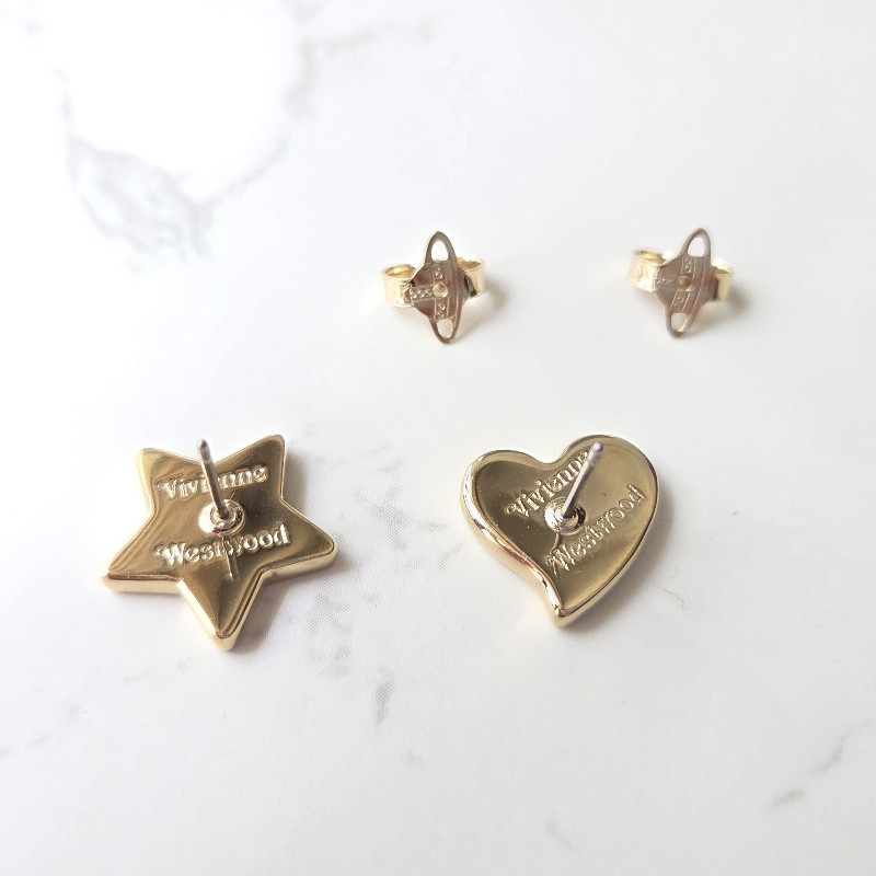 🔥熱賣|Vivienne Westwood 星星💫愛心💖耳環|金色土星LOGO|不對稱設計-4