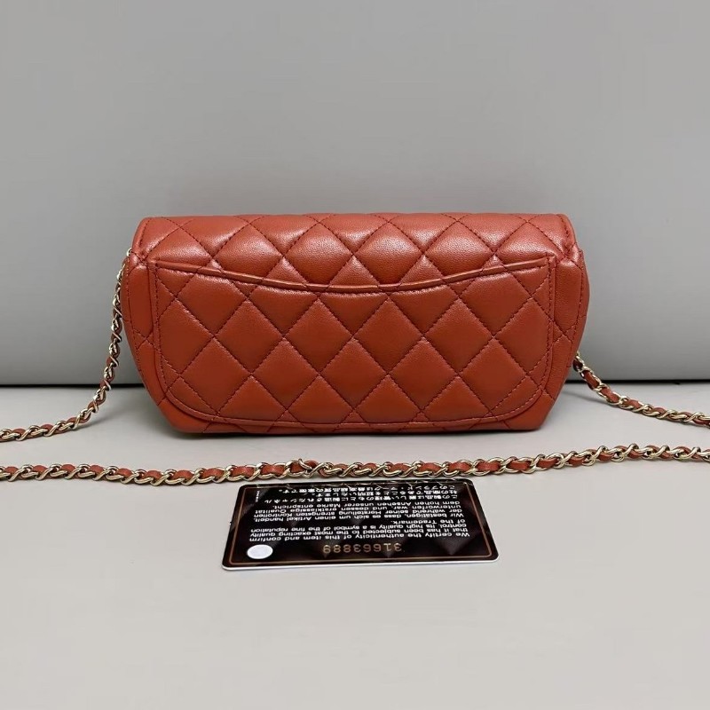 Chanel香奈兒 cf系列羊皮菱紋格橙色眼鏡包鏈條包肩背包-1