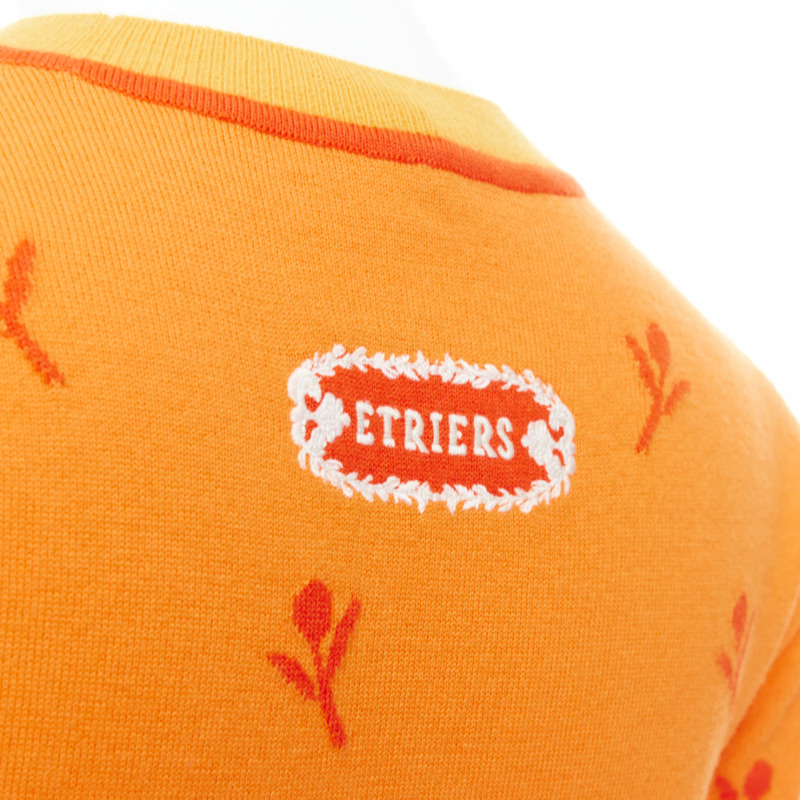 HERMES 2024 Etriers orange wool cashmere floral embroidered sweater FR36 S-1