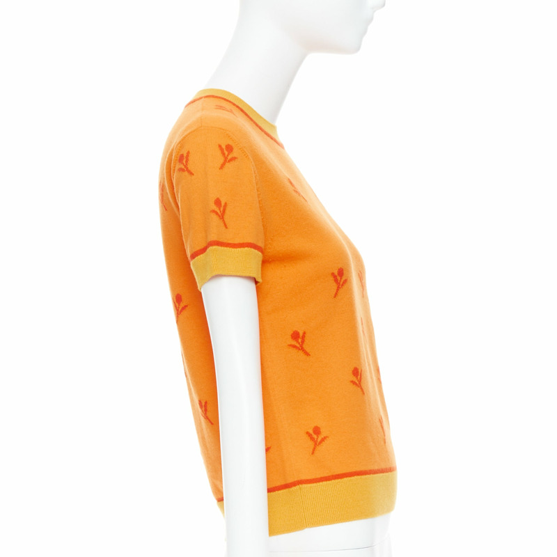 HERMES 2024 Etriers orange wool cashmere floral embroidered sweater FR36 S-2
