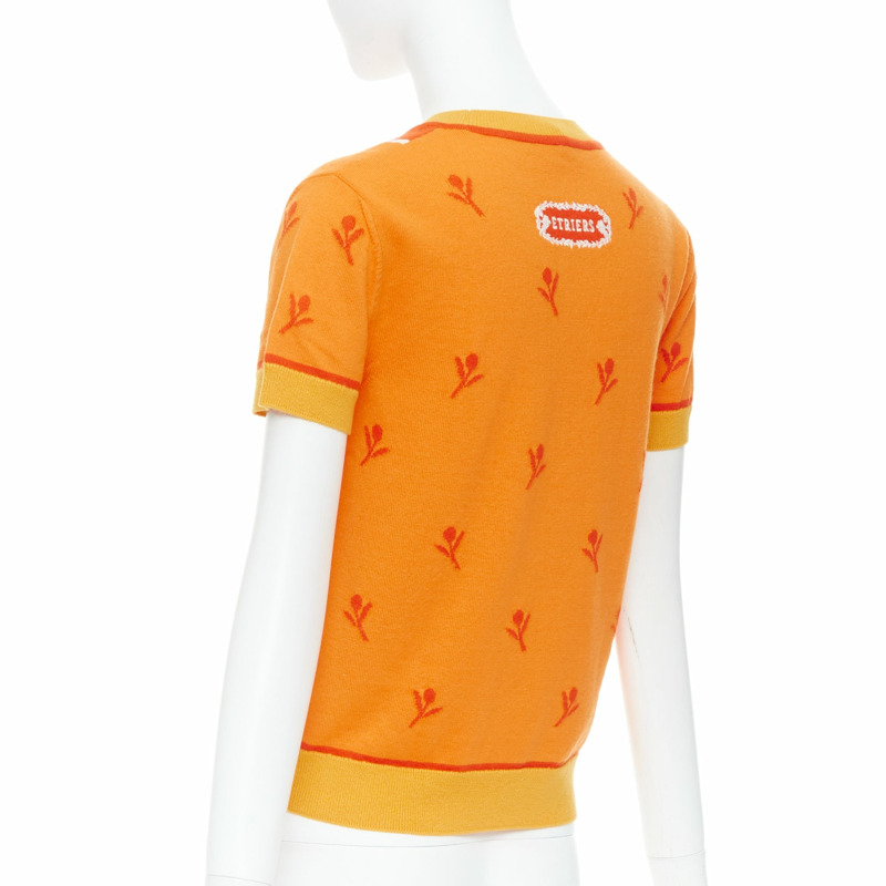 HERMES 2024 Etriers orange wool cashmere floral embroidered sweater FR36 S-5