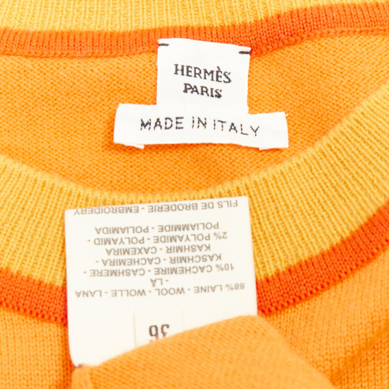 HERMES 2024 Etriers orange wool cashmere floral embroidered sweater FR36 S-7