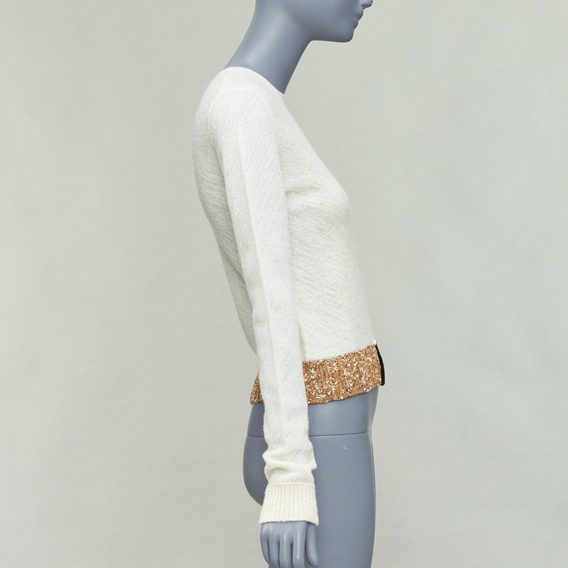 OLD CELINE Phoebe Philo cream black wool colorblock hem sweater XS-3