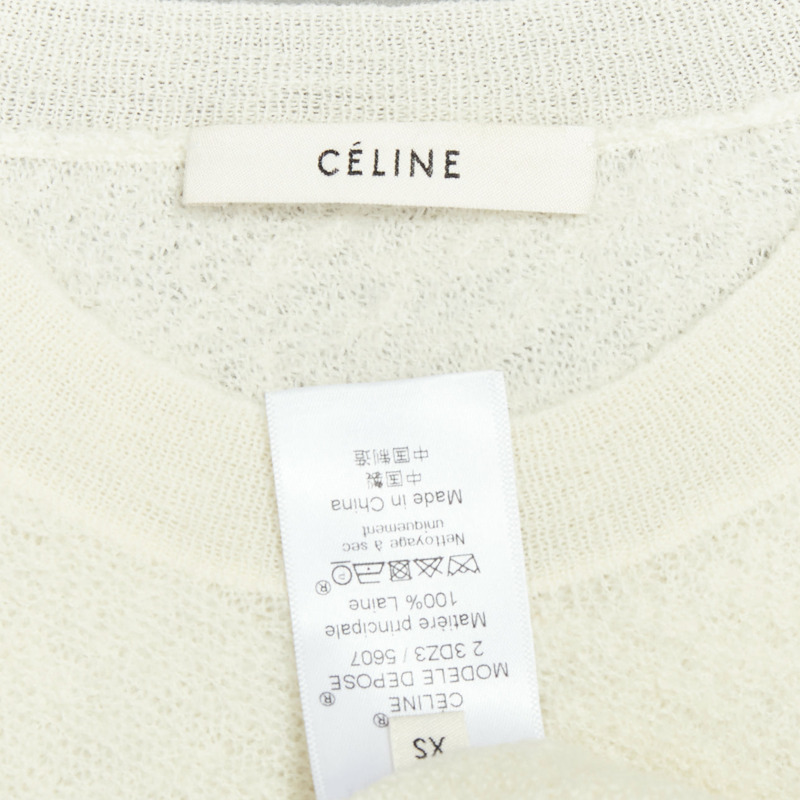 OLD CELINE Phoebe Philo cream black wool colorblock hem sweater XS-7