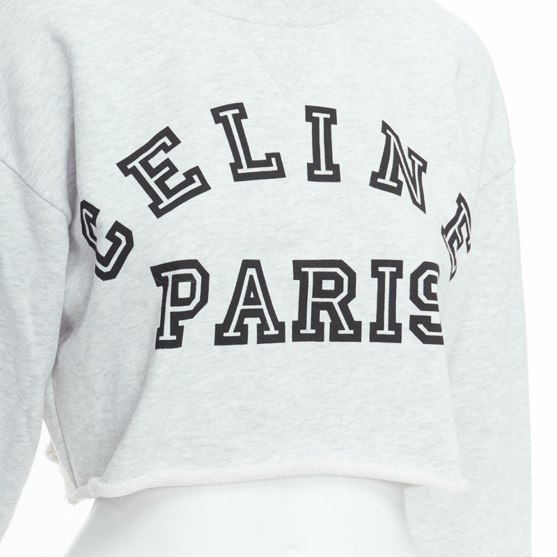CELINE Runway grey cotton varsity logo cutoff sweatshirt crop top S-1