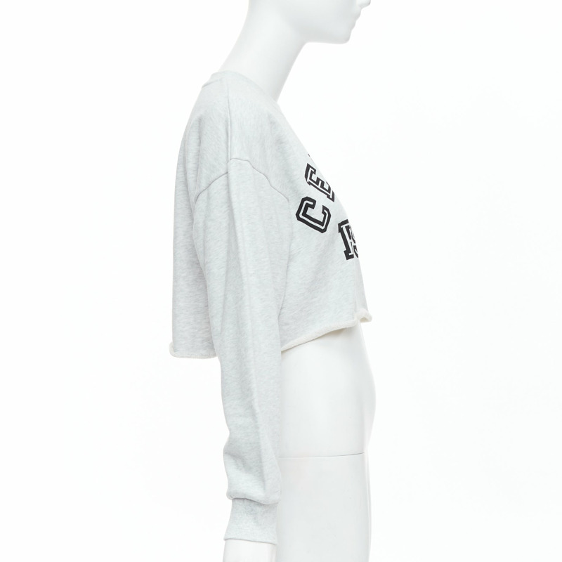 CELINE Runway grey cotton varsity logo cutoff sweatshirt crop top S-3