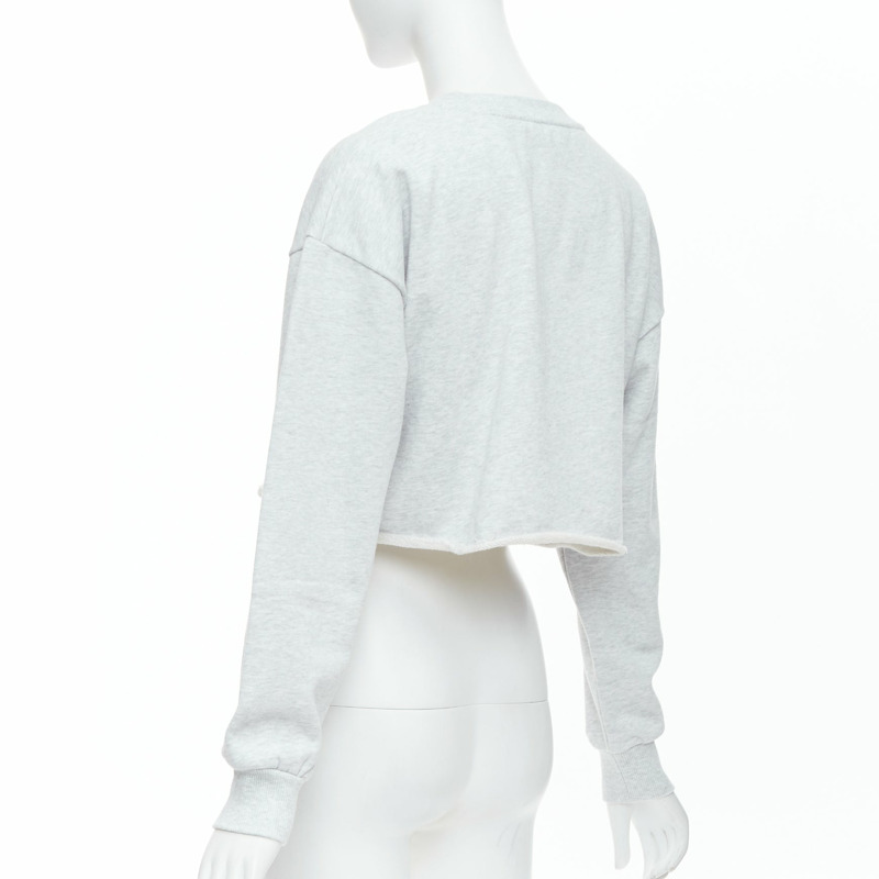 CELINE Runway grey cotton varsity logo cutoff sweatshirt crop top S-5
