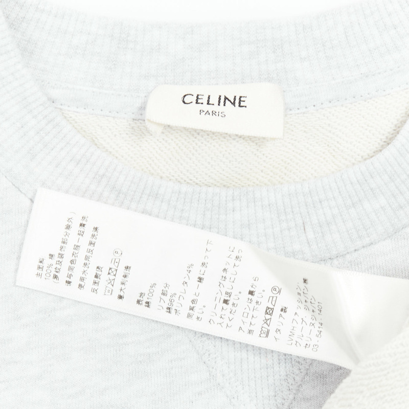 CELINE Runway grey cotton varsity logo cutoff sweatshirt crop top S-7