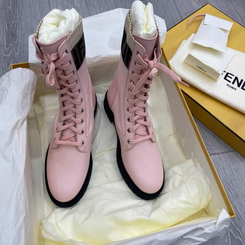 Fendi 粉色針織牛皮拼接中筒靴 37號，全新配件齊全-0