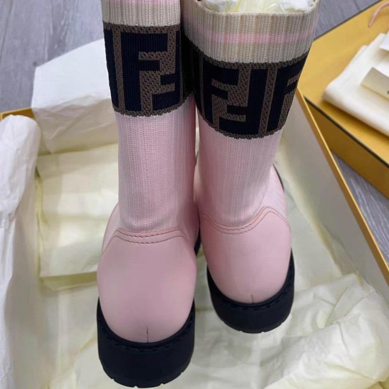 Fendi 粉色針織牛皮拼接中筒靴 37號，全新配件齊全-5