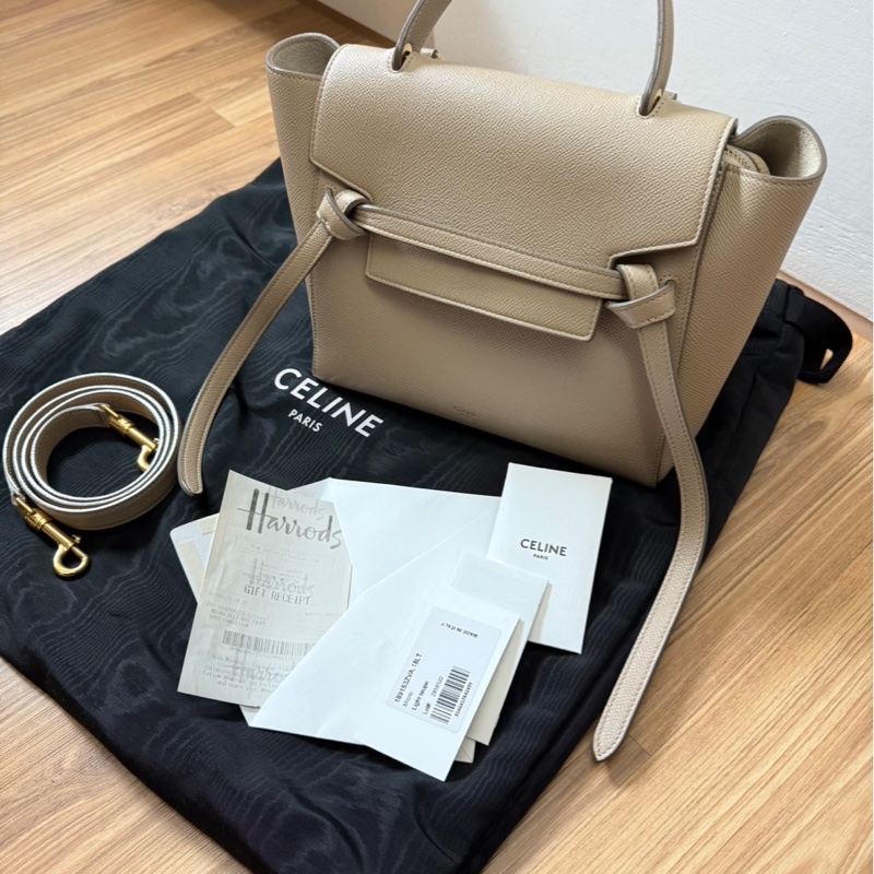 已售出 Celine belt mirco 奶茶色 手提肩背包-0