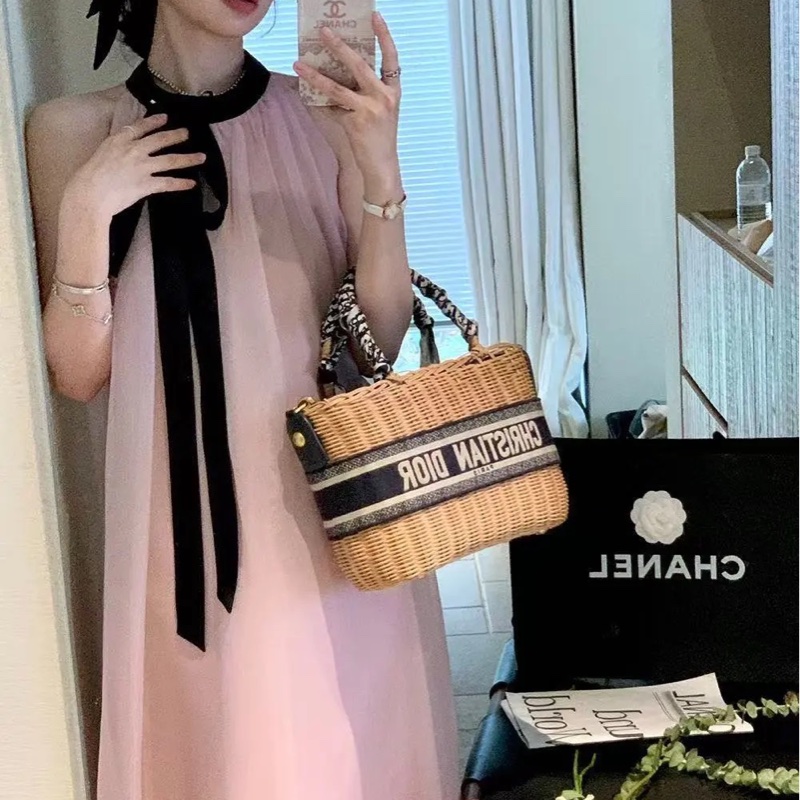 dior 迪奧 WICKER 渡假 柳條編織 緹花背帶 藤編 草編 菜籃子 草編包 籃子包 手提包 斜背包 肩背包-9