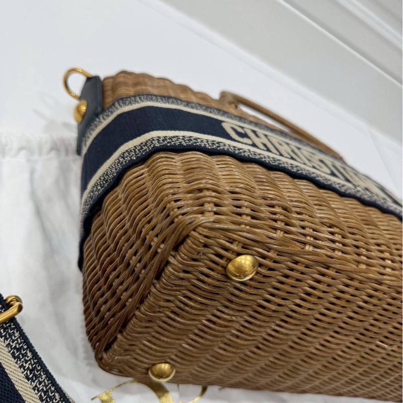 dior 迪奧 WICKER 渡假 柳條編織 緹花背帶 藤編 草編 菜籃子 草編包 籃子包 手提包 斜背包 肩背包-17