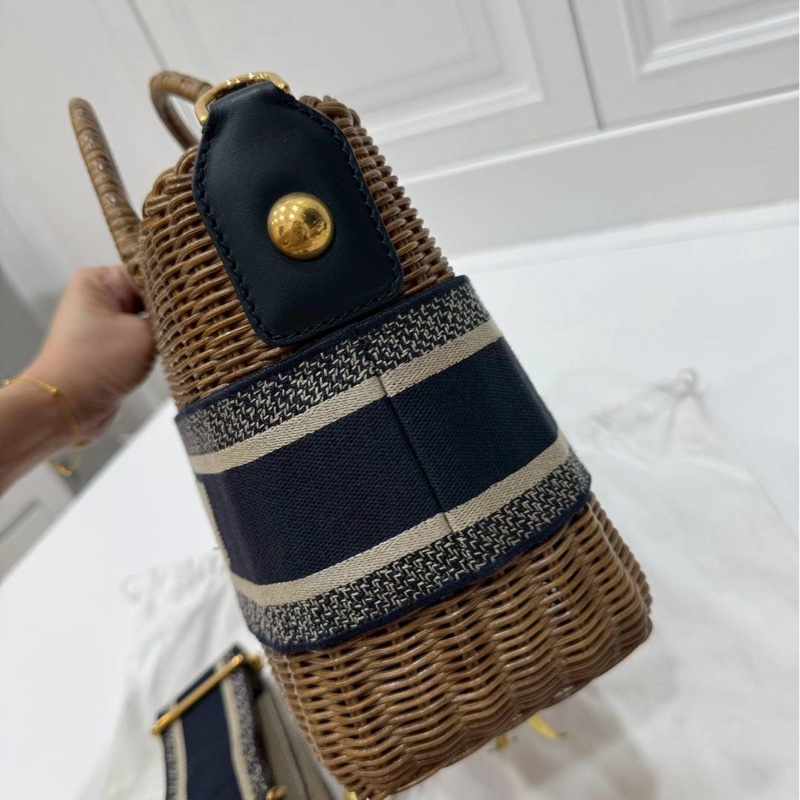 dior 迪奧 WICKER 渡假 柳條編織 緹花背帶 藤編 草編 菜籃子 草編包 籃子包 手提包 斜背包 肩背包-23