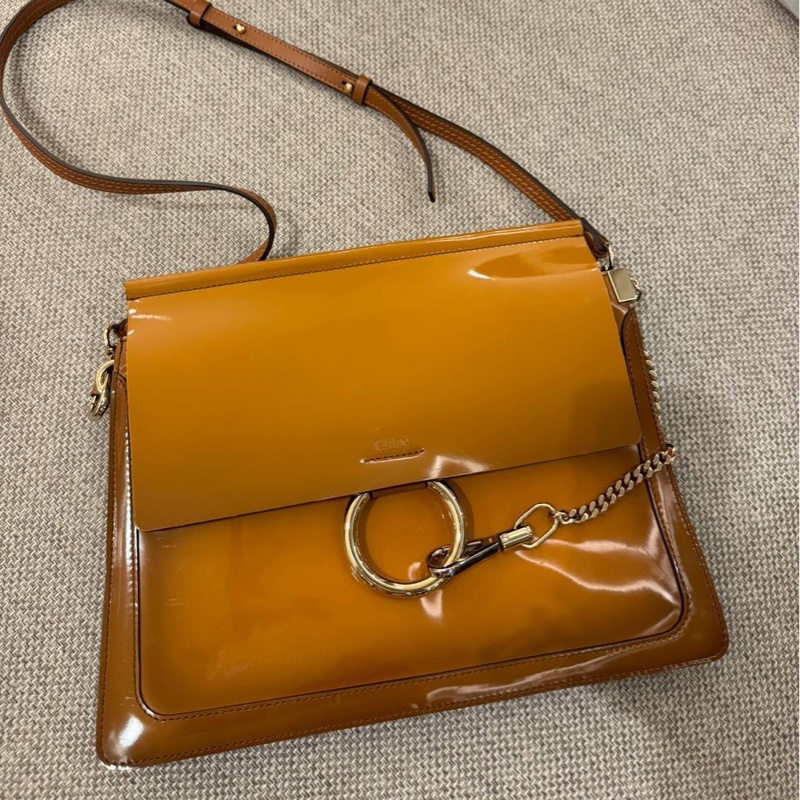 Chloe Faye 漆皮 橙色 漸變焦糖 風琴包 斜背包 肩背包 側背包 手提包-0