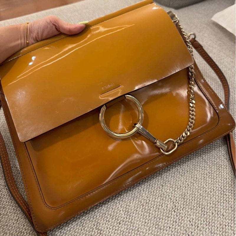 Chloe Faye 漆皮 橙色 漸變焦糖 風琴包 斜背包 肩背包 側背包 手提包-8