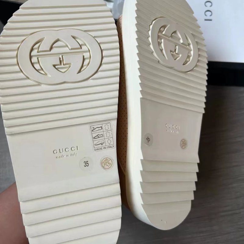 全新GUCCI橘粉色魔鬼氈厚底涼鞋 尺寸35碼 閒置品 配件鞋盒防塵袋-2