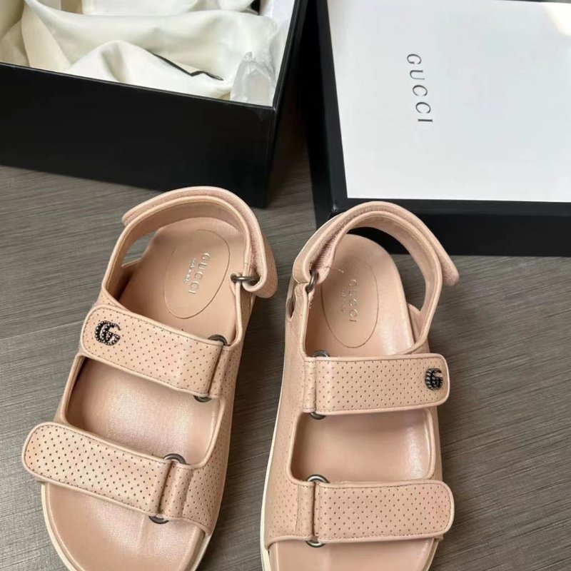 全新GUCCI橘粉色魔鬼氈厚底涼鞋 尺寸35碼 閒置品 配件鞋盒防塵袋-3