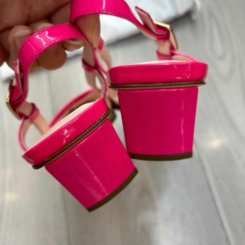 Roger Vivier 23款粉色格子方頭 高跟凉鞋 35號 僅試穿 鞋底輕微痕跡 配件有防塵袋-3