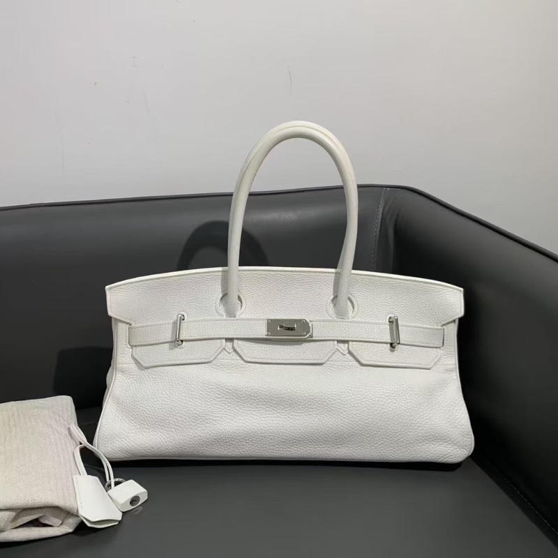 98新Hermes愛馬仕 shoulder birkin手提包純白色togo皮 框k刻 橫版鉑金包-0