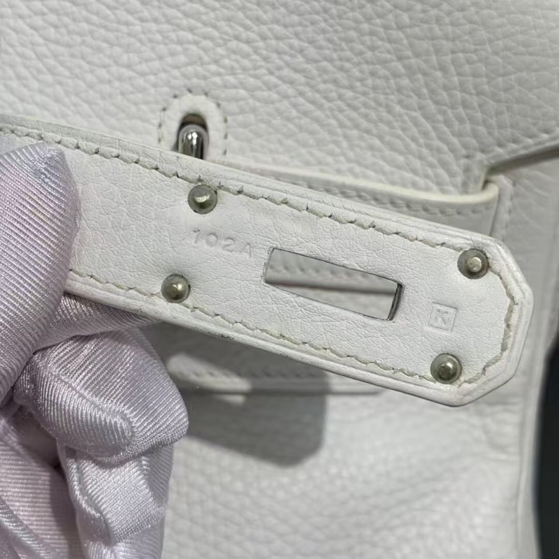 98新Hermes愛馬仕 shoulder birkin手提包純白色togo皮 框k刻 橫版鉑金包-3
