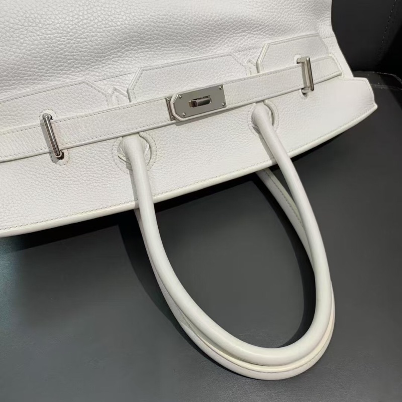 98新Hermes愛馬仕 shoulder birkin手提包純白色togo皮 框k刻 橫版鉑金包-4