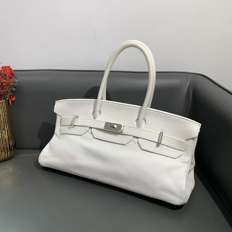 98新Hermes愛馬仕 shoulder birkin手提包純白色togo皮 框k刻 橫版鉑金包-5