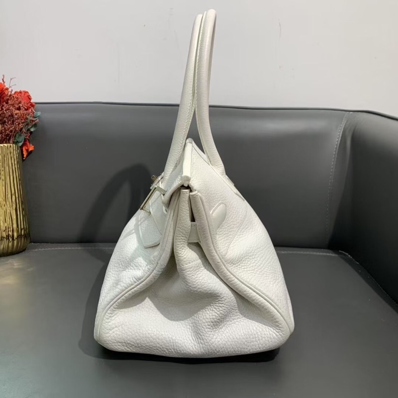 98新Hermes愛馬仕 shoulder birkin手提包純白色togo皮 框k刻 橫版鉑金包-6
