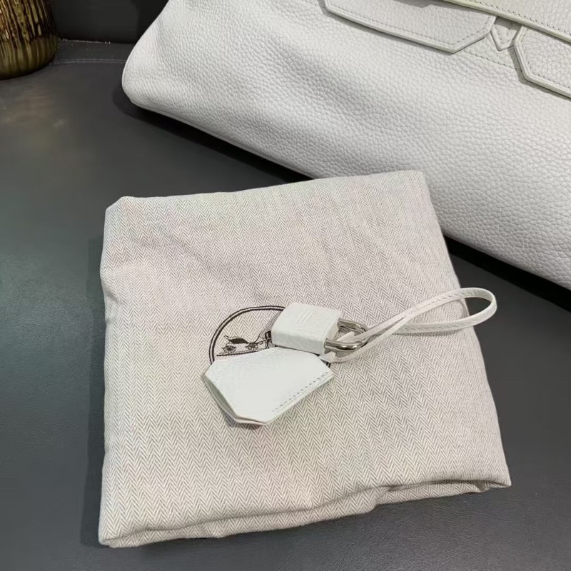 98新Hermes愛馬仕 shoulder birkin手提包純白色togo皮 框k刻 橫版鉑金包-7