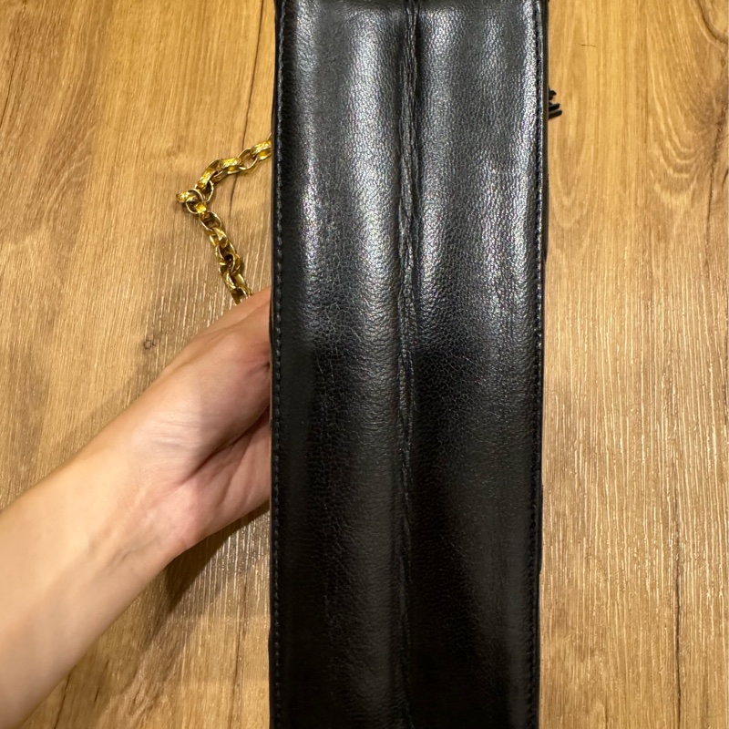 vintage Chanel黑色羊皮梯形流蘇雕花金鍊chain bag-3