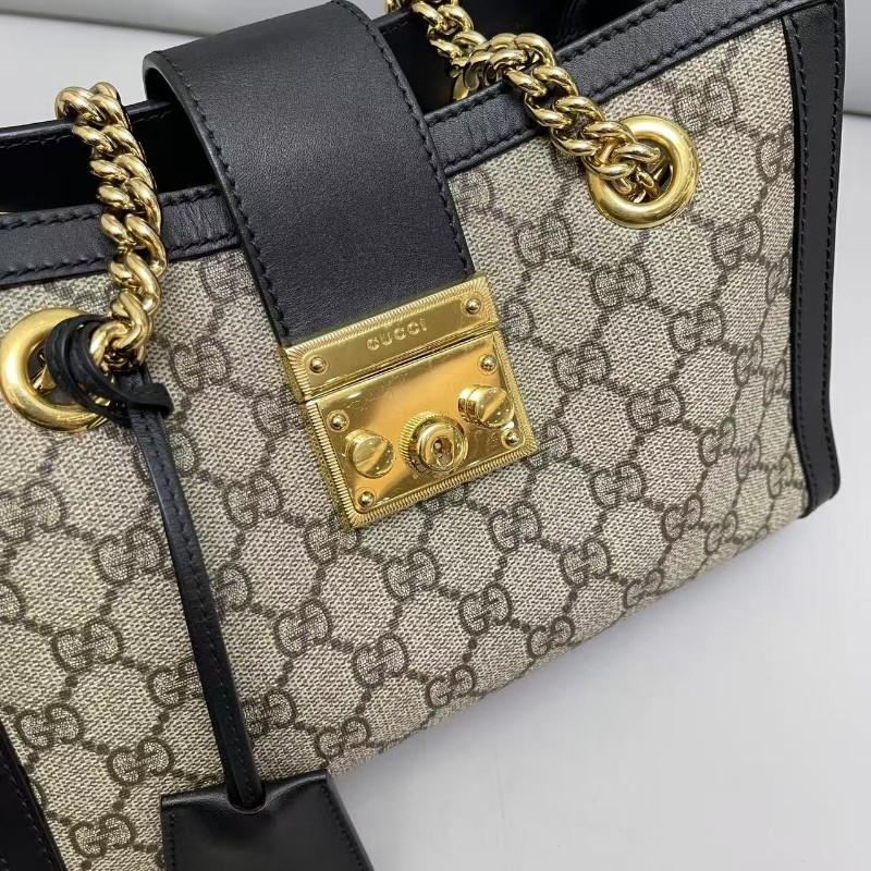 Gucci古馳Padlock小号老花黑色托特包肩背包-3