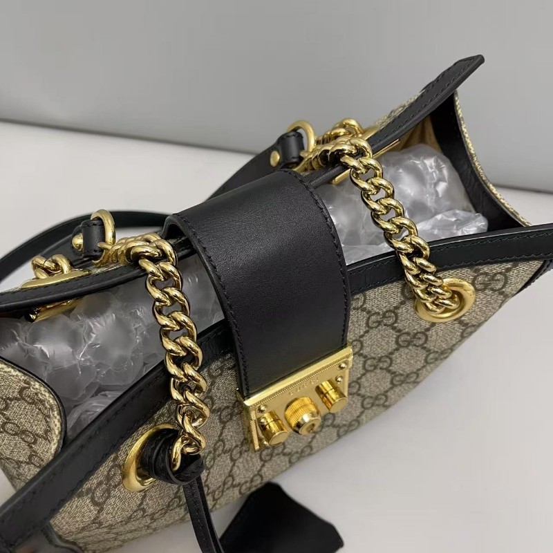 Gucci古馳Padlock小号老花黑色托特包肩背包-4
