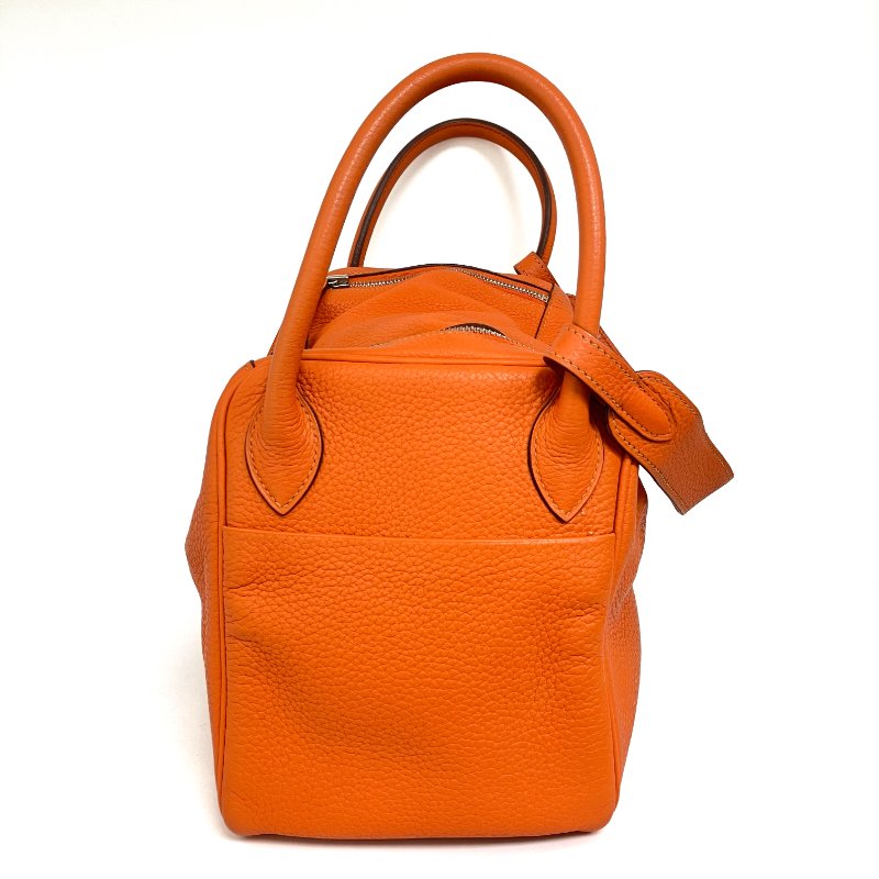 △ Hermes 愛馬仕 Orange Clemence Calfskin Palladium Plated Metal Lindy 30 2 Way Bag Stamp [N] 橙色粒紋小牛皮鍍鈀金屬兩用袋[N]刻 - 257015165-3