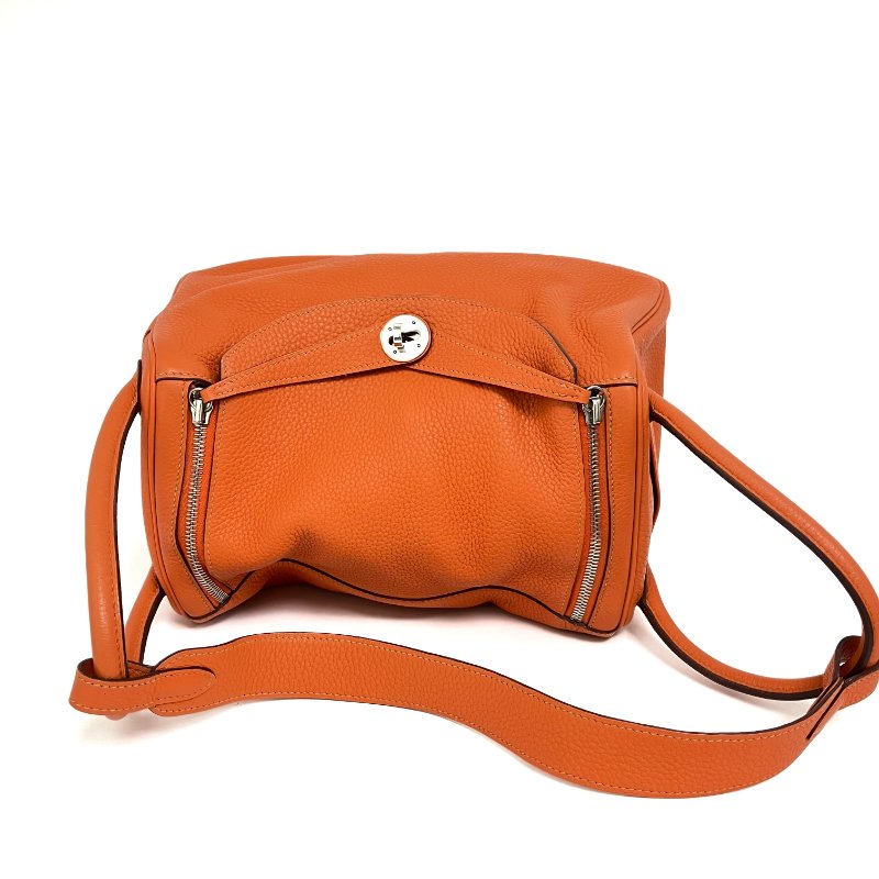 △ Hermes 愛馬仕 Orange Clemence Calfskin Palladium Plated Metal Lindy 30 2 Way Bag Stamp [N] 橙色粒紋小牛皮鍍鈀金屬兩用袋[N]刻 - 257015165-5