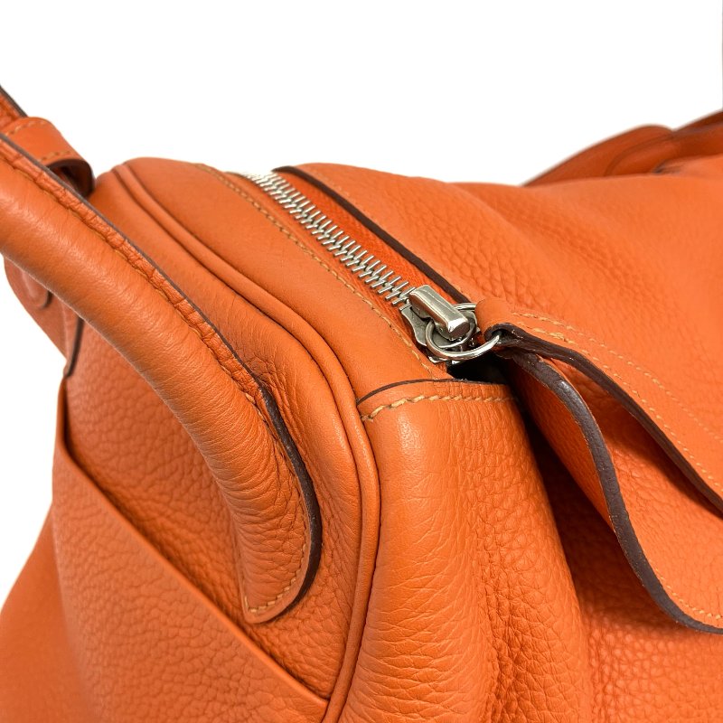 △ Hermes 愛馬仕 Orange Clemence Calfskin Palladium Plated Metal Lindy 30 2 Way Bag Stamp [N] 橙色粒紋小牛皮鍍鈀金屬兩用袋[N]刻 - 257015165-6